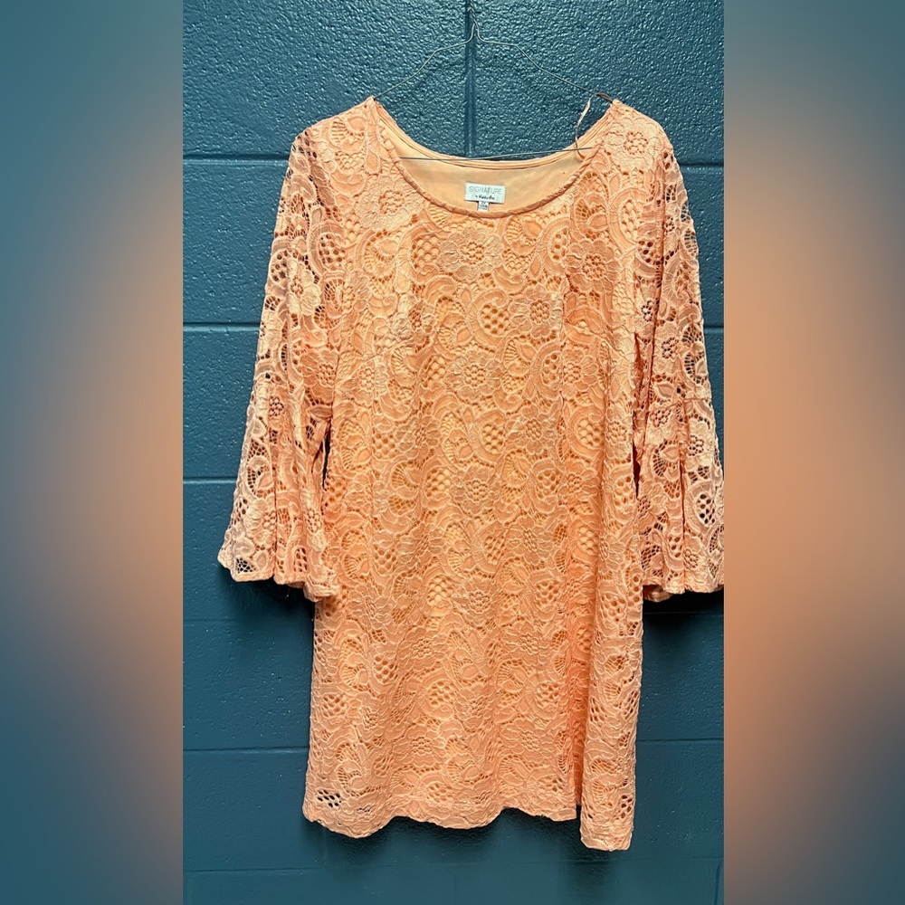 Signature by Robbie Bee peach pink dress plus 2X‎ lace
